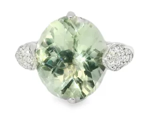 Unique Estate 14K White Gold Green Amethyst Pave Diamond Ring