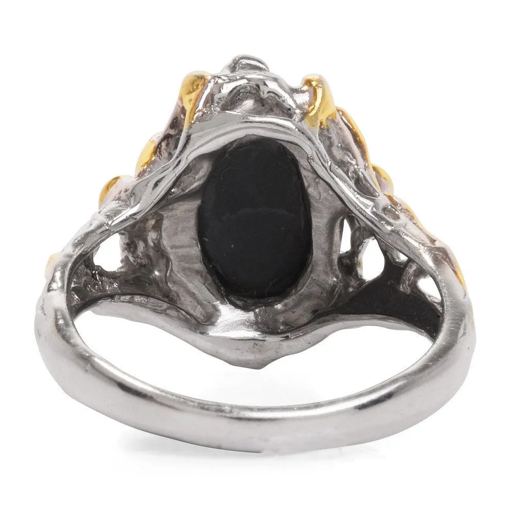 Unusual Black Opal Ring in Sterling Silver and Yellow Gold with Sapphire Accents
