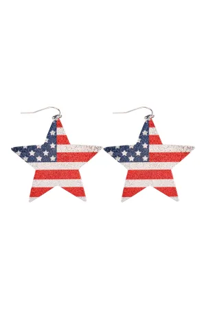 USA FLAG STAR FISH HOOK DROP EARRINGS
