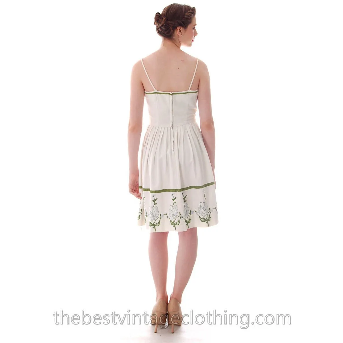 Vicky Vaughn Vintage Sundress Matching Wrap Embroidered Hem 33-24-Free 1950s S