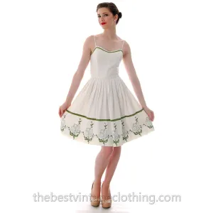 Vicky Vaughn Vintage Sundress Matching Wrap Embroidered Hem 33-24-Free 1950s S