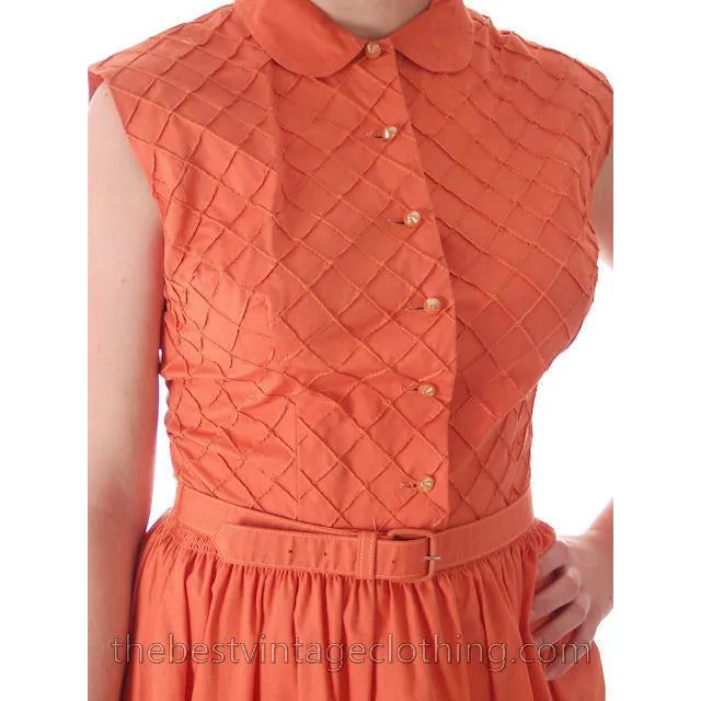Vintage 1940s -1950s Day Dress Orange Cotton Nice Details 34-26-Free