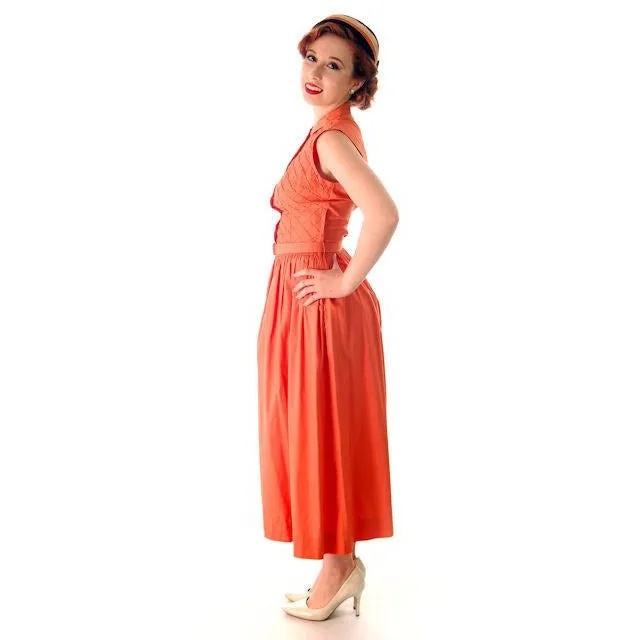 Vintage 1940s -1950s Day Dress Orange Cotton Nice Details 34-26-Free