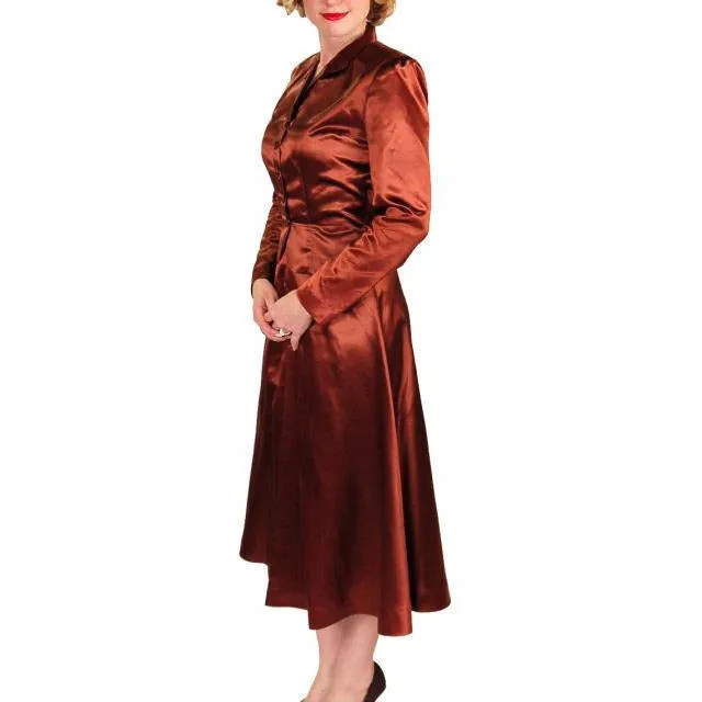 Vintage 1940s Suit Copper Satin A Line Skirt Womens  S  36-24-44