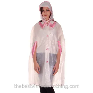 VIntage 1950s Vinyl Raincoat See-Through Sheer Pink Striped Accents w Matching Hat