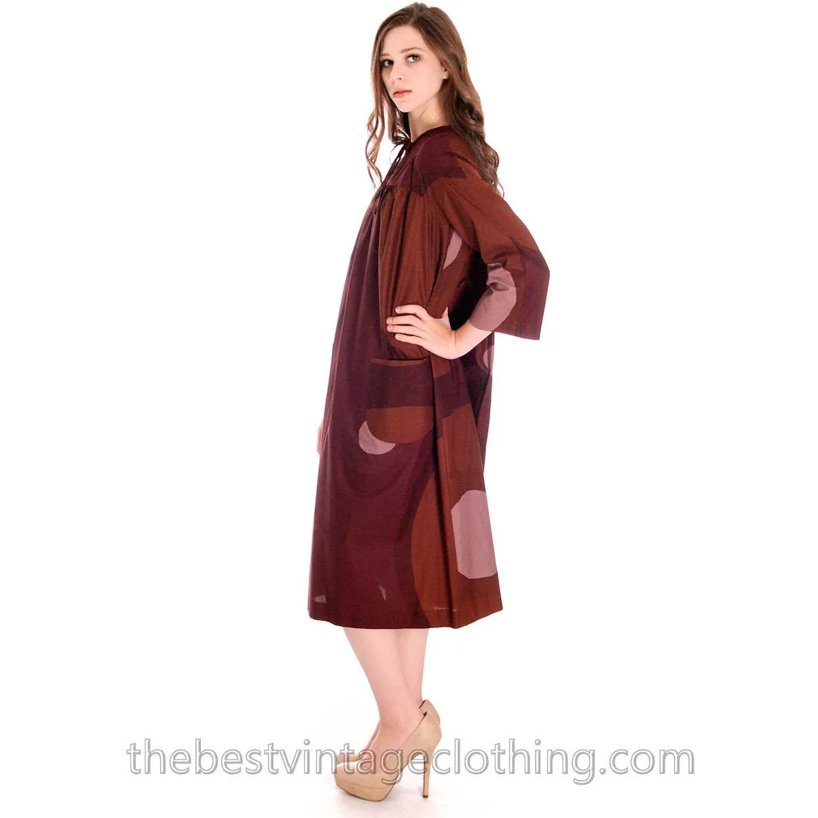 Vintage 1967 Marimekko Mod Tent Dress Circles Print Brown & Pink 36/ 6-8