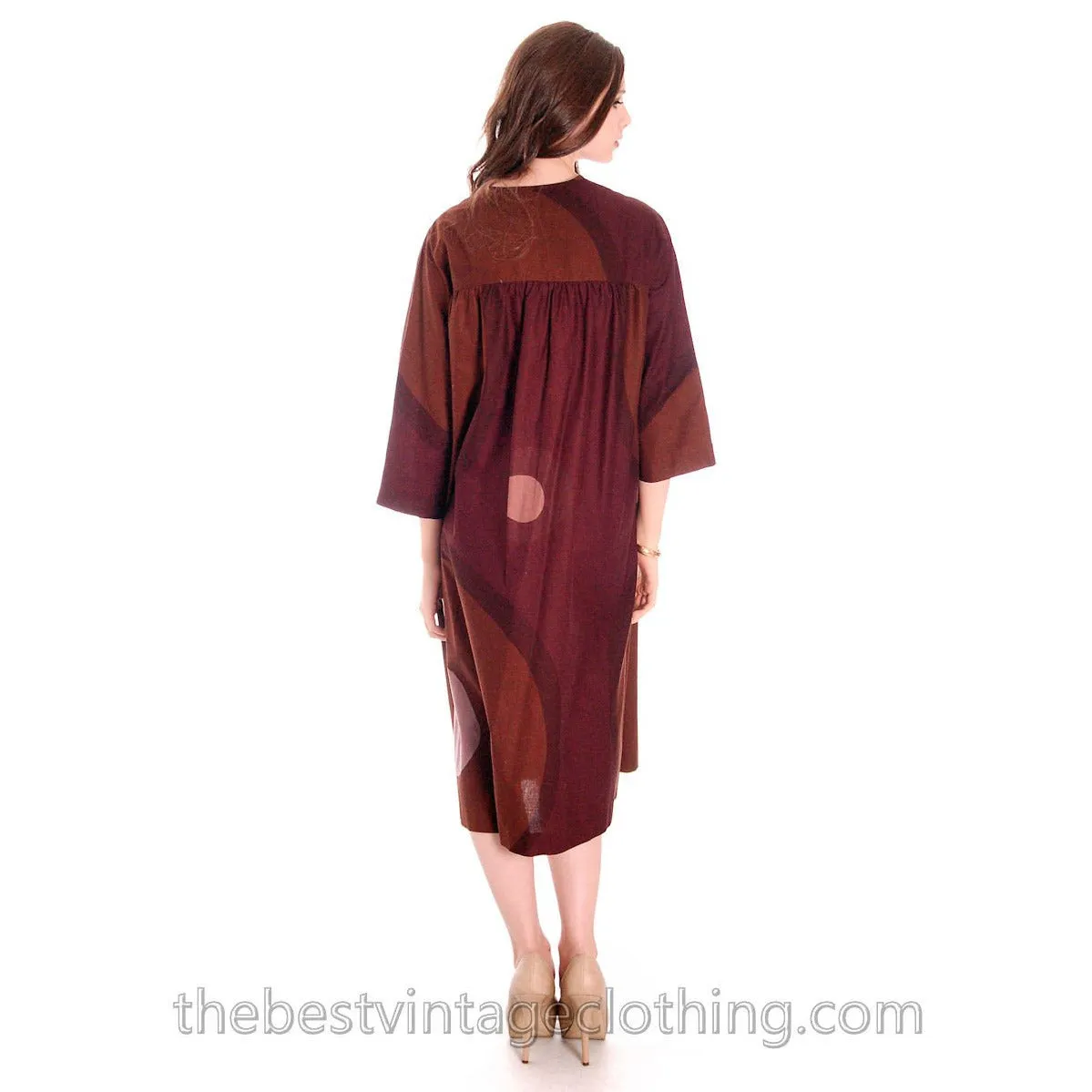 Vintage 1967 Marimekko Mod Tent Dress Circles Print Brown & Pink 36/ 6-8