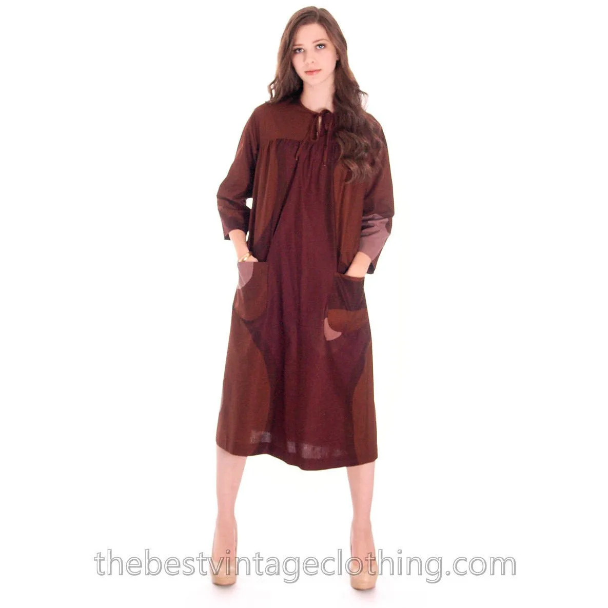 Vintage 1967 Marimekko Mod Tent Dress Circles Print Brown & Pink 36/ 6-8