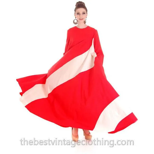 Vintage 1970s Vuokko Designer Iconic Tent Dress Red White Metsa Stripes 44 Large