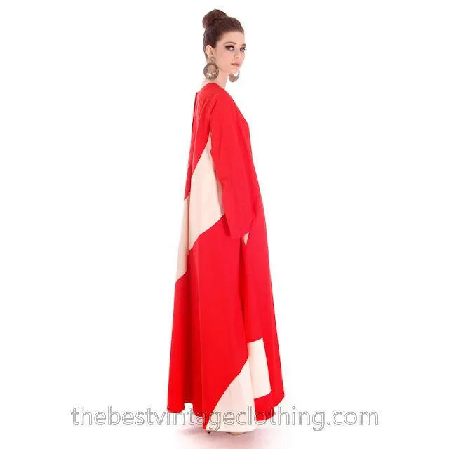 Vintage 1970s Vuokko Designer Iconic Tent Dress Red White Metsa Stripes 44 Large