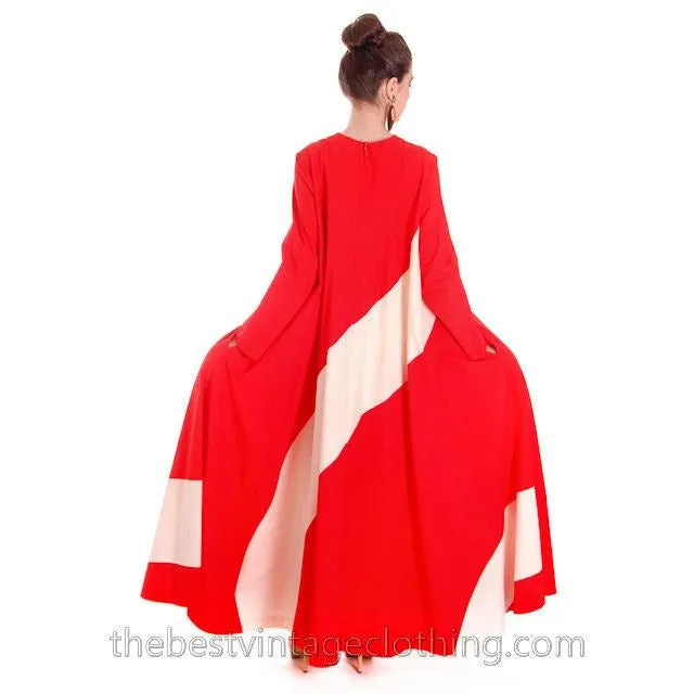 Vintage 1970s Vuokko Designer Iconic Tent Dress Red White Metsa Stripes 44 Large
