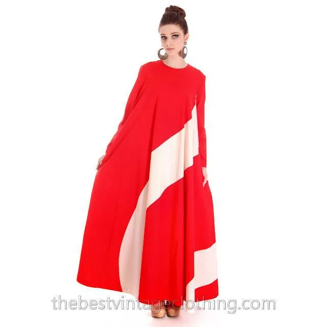 Vintage 1970s Vuokko Designer Iconic Tent Dress Red White Metsa Stripes 44 Large
