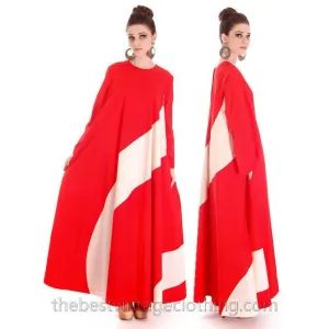 Vintage 1970s Vuokko Designer Iconic Tent Dress Red White Metsa Stripes 44 Large
