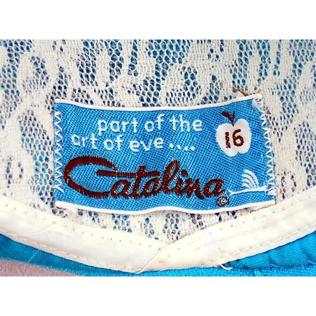Vintage 2 Piece Halter Swim Suit Aqua  Boy Legs Catalina 1960s   Old Size 16