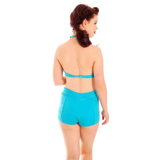 Vintage 2 Piece Halter Swim Suit Aqua  Boy Legs Catalina 1960s   Old Size 16