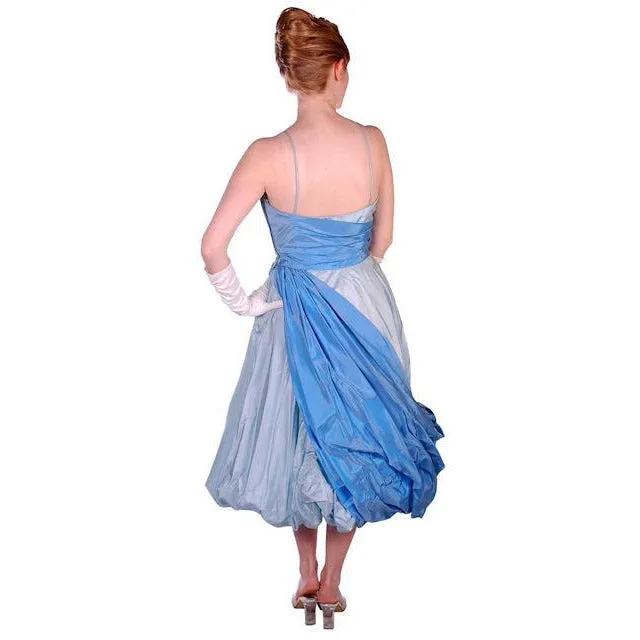 Vintage 2 Tone Blue Taffeta Bubble Gown Strapless 1950s 34-25-38