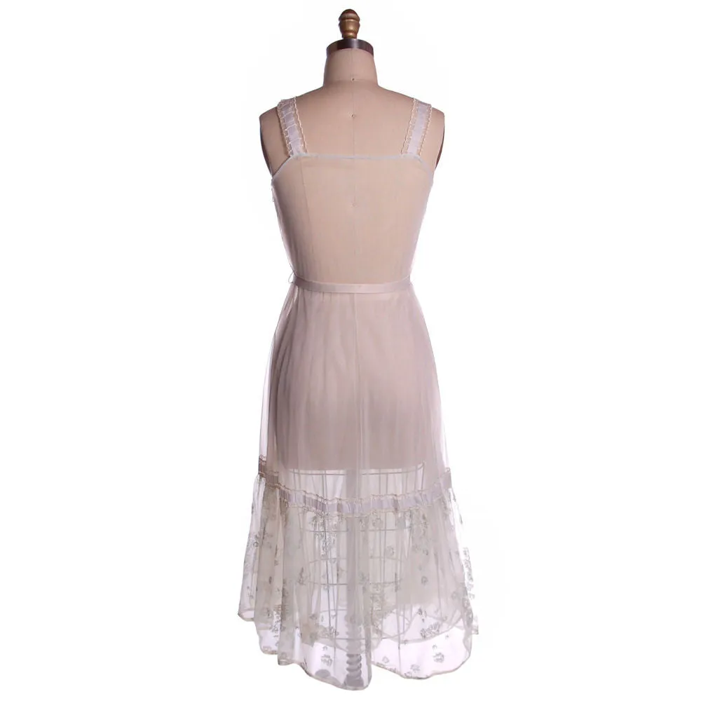 Vintage 2Pc Nylon  Chiffon Printed Peignoir 1950S Trillium Size M