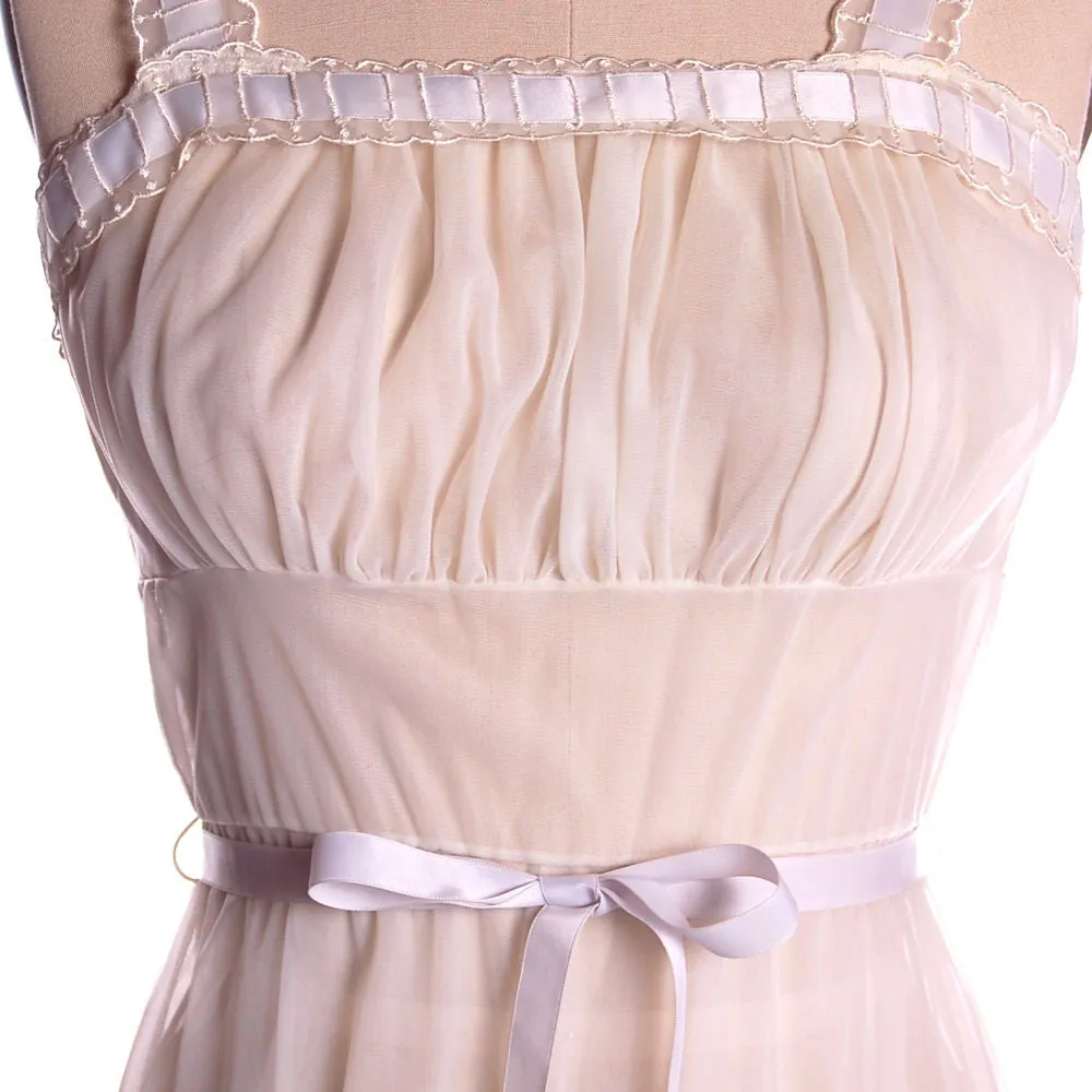 Vintage 2Pc Nylon  Chiffon Printed Peignoir 1950S Trillium Size M