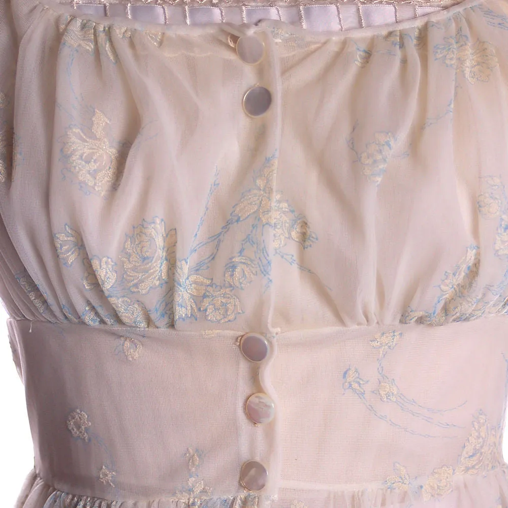 Vintage 2Pc Nylon  Chiffon Printed Peignoir 1950S Trillium Size M