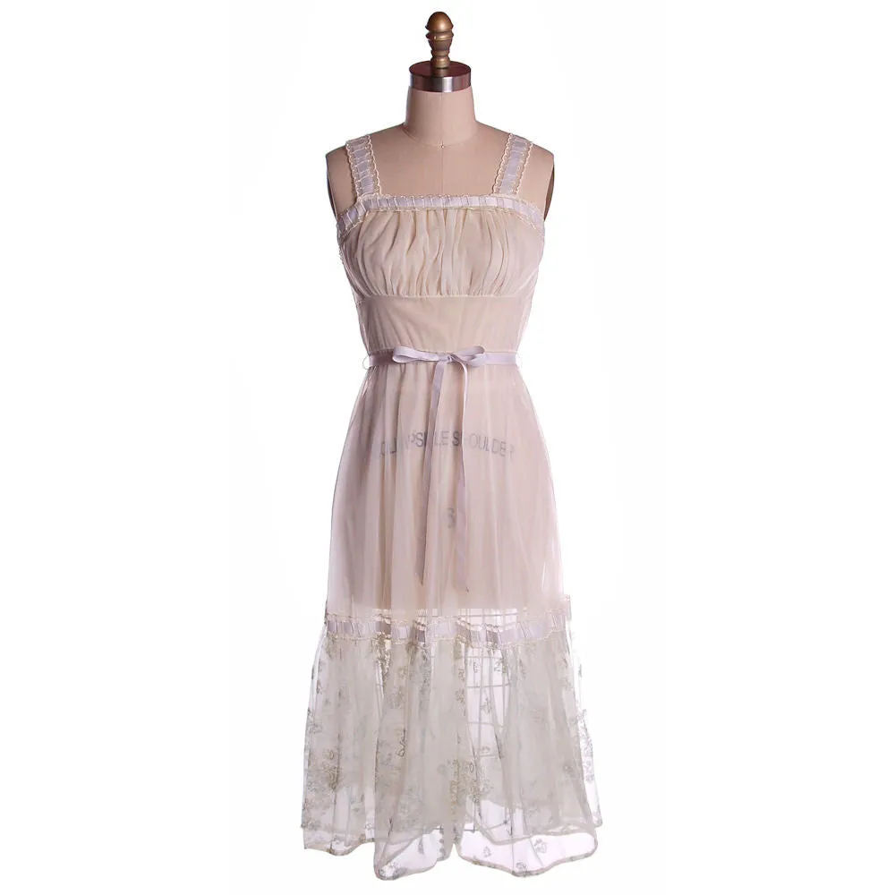 Vintage 2Pc Nylon  Chiffon Printed Peignoir 1950S Trillium Size M