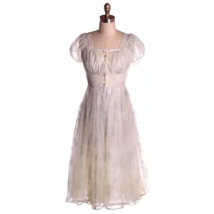 Vintage 2Pc Nylon  Chiffon Printed Peignoir 1950S Trillium Size M