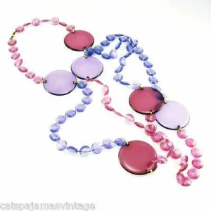 Vintage Acrylic Mod Purple Discs Necklace  1970S 68" Long