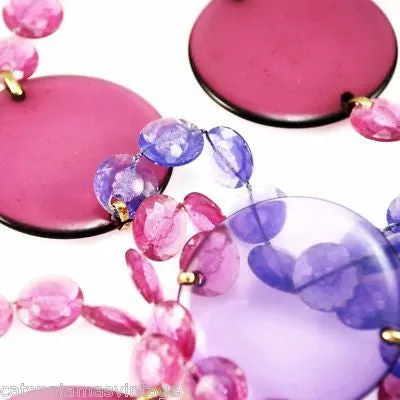 Vintage Acrylic Mod Purple Discs Necklace  1970S 68" Long