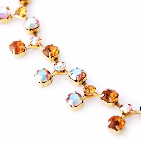 Vintage Amber Aurora Borealis  Necklace/Ears 1950S