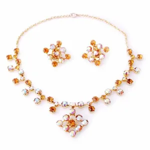 Vintage Amber Aurora Borealis  Necklace/Ears 1950S