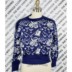 Vintage Ann Arden Gotham Sportswear New Years Eve Theme Sweater Timeless Wool 1940s Guernsey M/L
