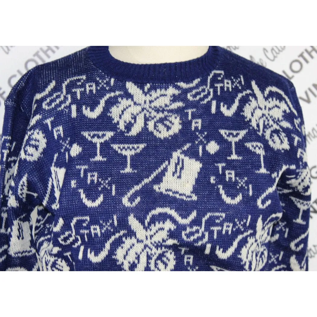 Vintage Ann Arden Gotham Sportswear New Years Eve Theme Sweater Timeless Wool 1940s Guernsey M/L