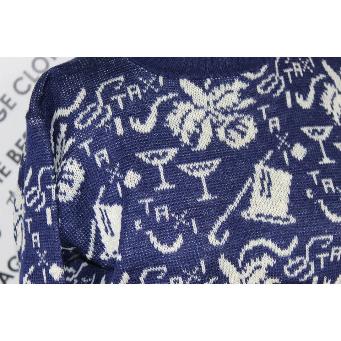 Vintage Ann Arden Gotham Sportswear New Years Eve Theme Sweater Timeless Wool 1940s Guernsey M/L
