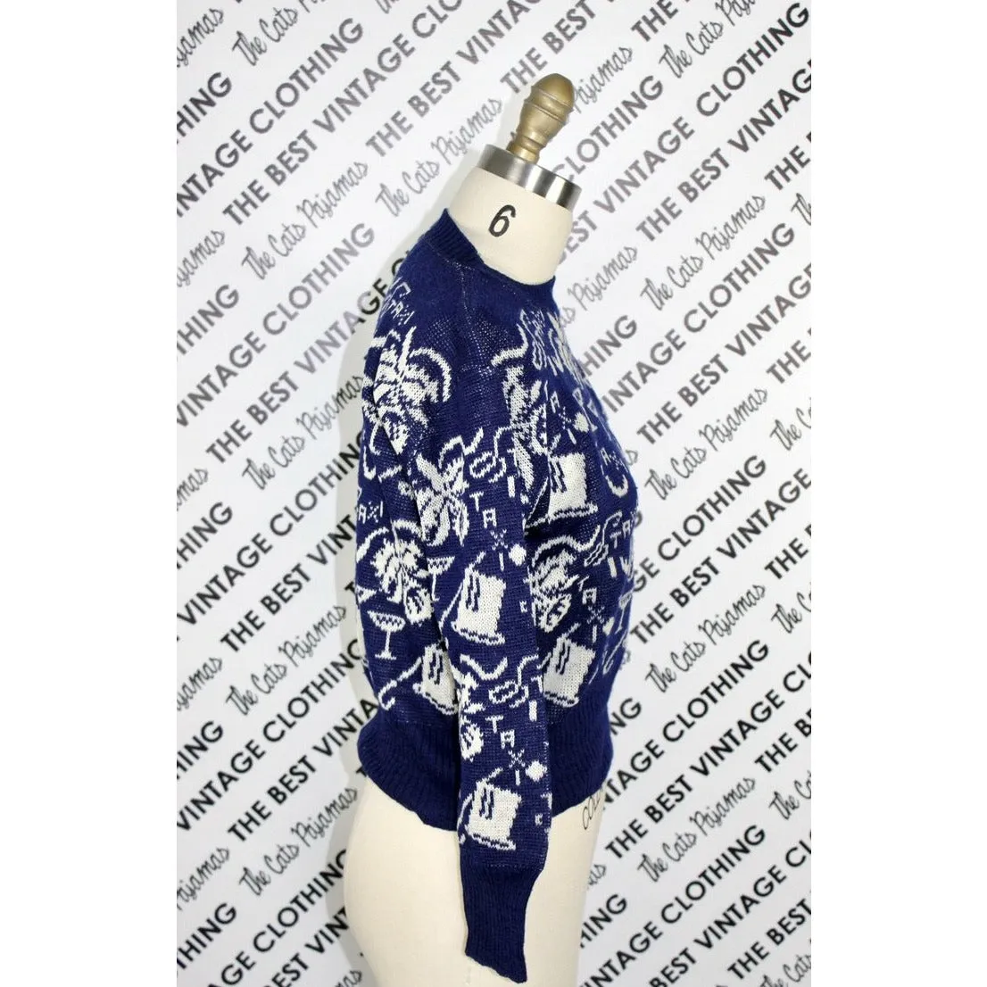 Vintage Ann Arden Gotham Sportswear New Years Eve Theme Sweater Timeless Wool 1940s Guernsey M/L