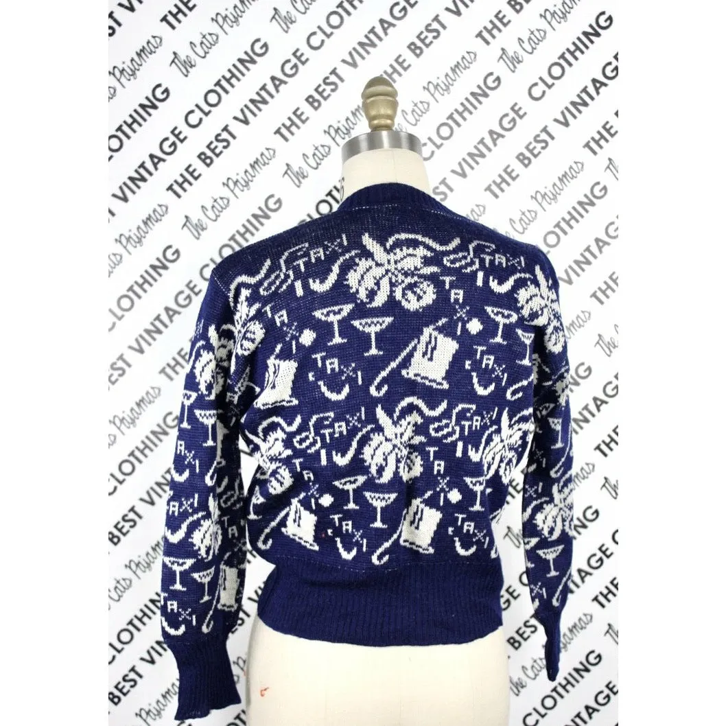 Vintage Ann Arden Gotham Sportswear New Years Eve Theme Sweater Timeless Wool 1940s Guernsey M/L