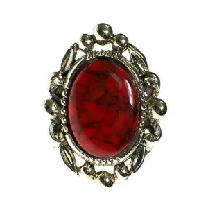 Vintage ART Mode Red Coral Boho Silver Ring, Adjustable