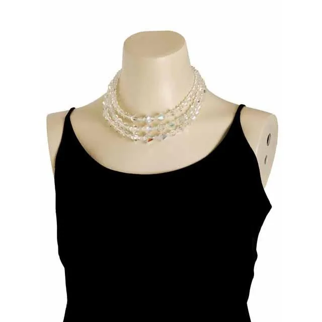 Vintage Aurora Borealis Diamond Cut Crystal Necklace Triple Strand 1950S