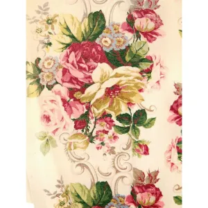 Vintage Barkcloth Drapes Huge Cabbage Roses 1940s 2 Pair