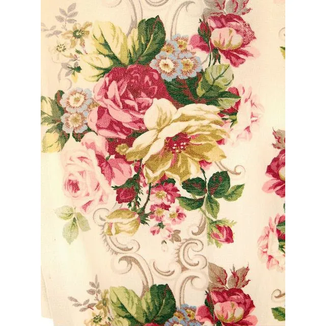 Vintage Barkcloth Drapes Huge Cabbage Roses 1940s 2 Pair