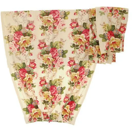 Vintage Barkcloth Drapes Huge Cabbage Roses 1940s 2 Pair
