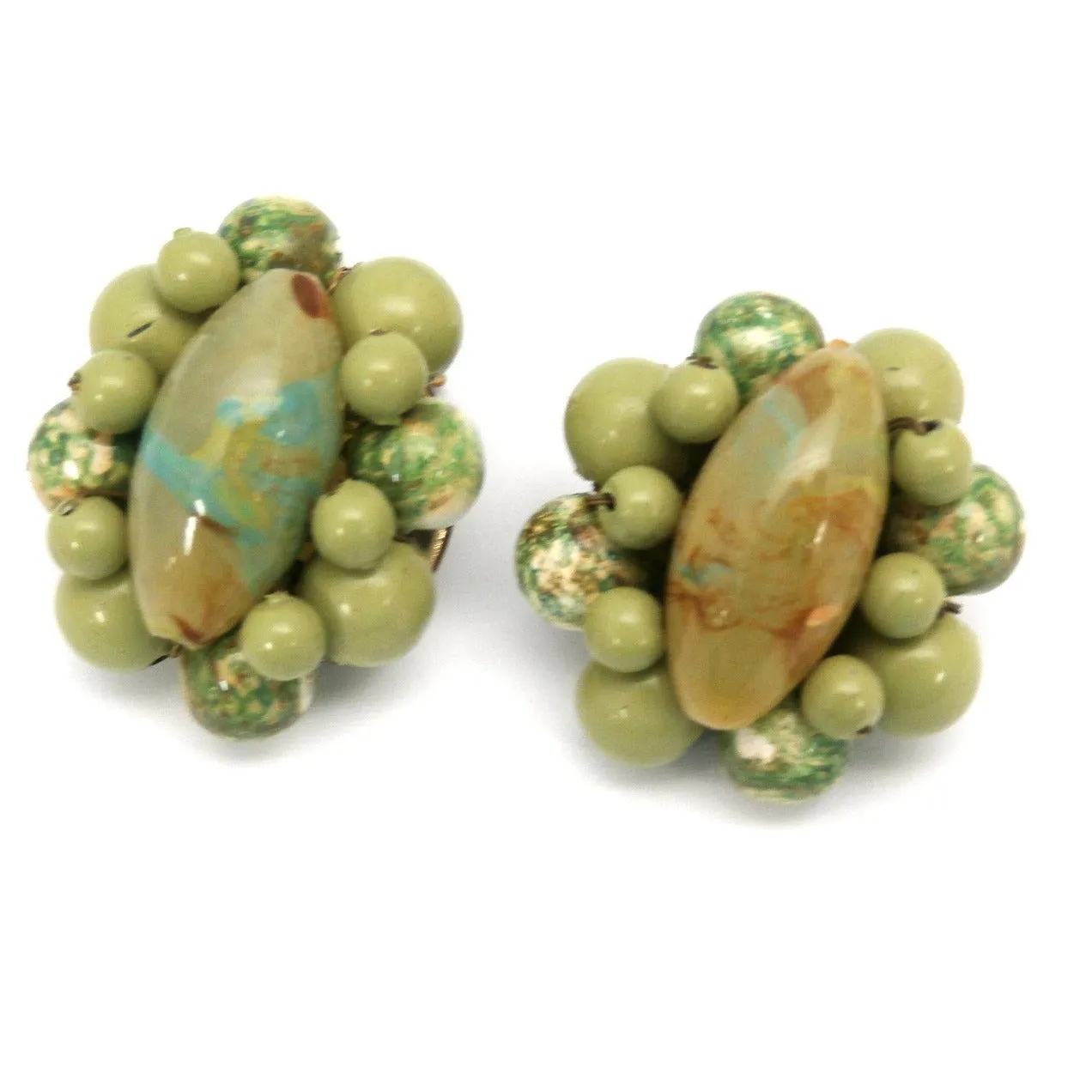 Vintage Beads & Necklace Set 1950s Hong Kong Greens