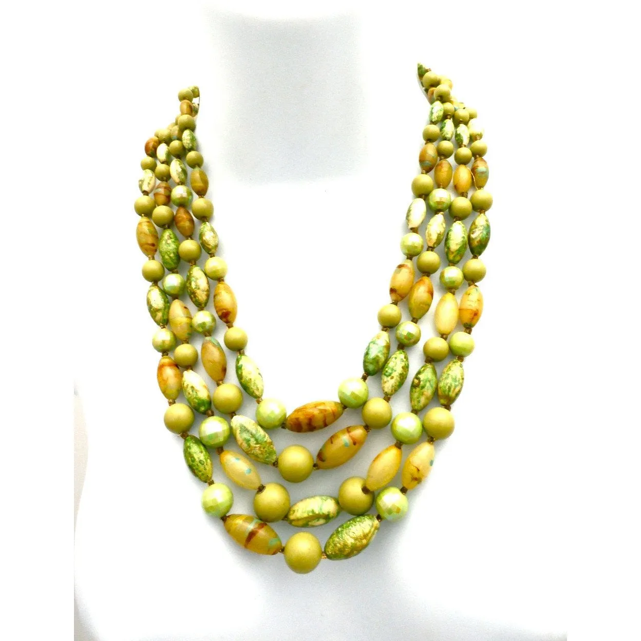 Vintage Beads & Necklace Set 1950s Hong Kong Greens