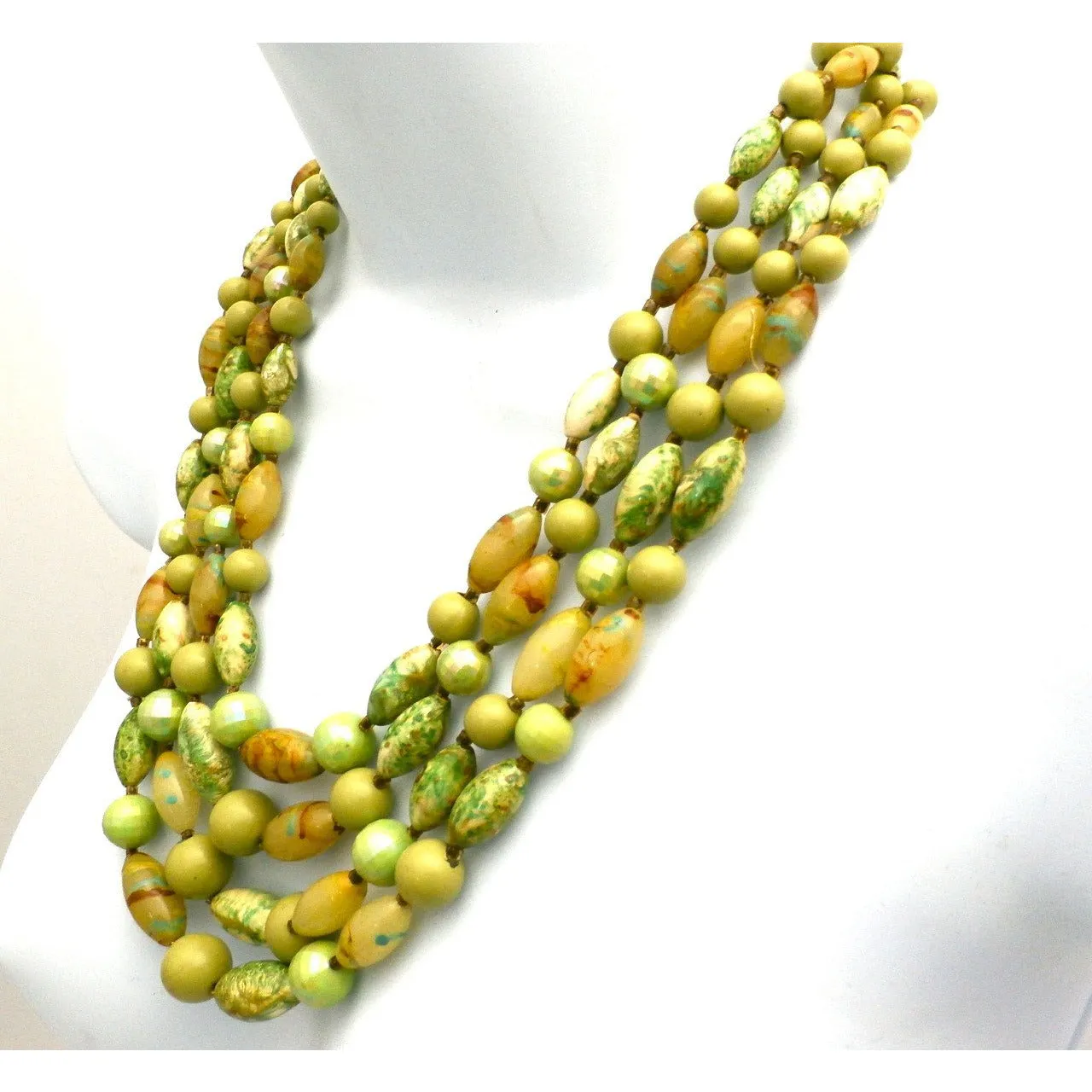 Vintage Beads & Necklace Set 1950s Hong Kong Greens