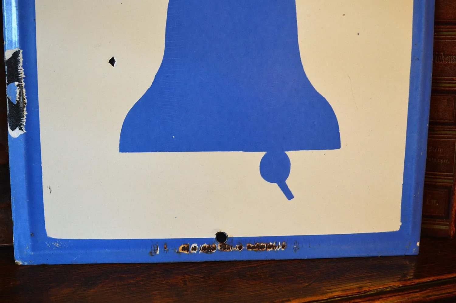 Vintage Bell Sign Blue & White Enamel Fire Alarm