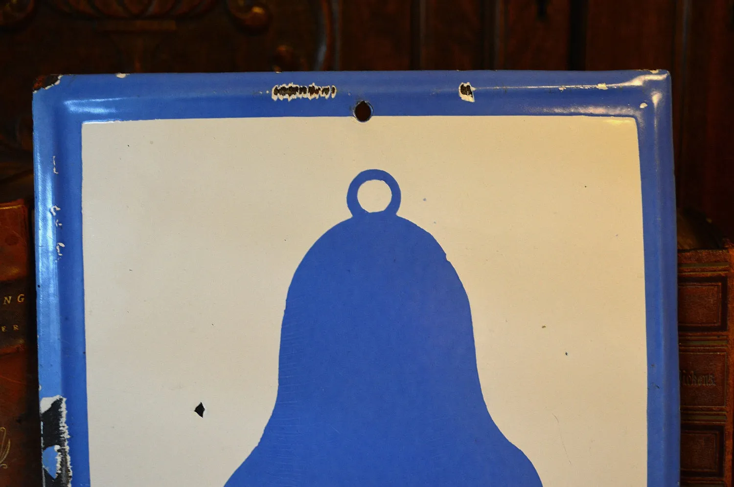 Vintage Bell Sign Blue & White Enamel Fire Alarm
