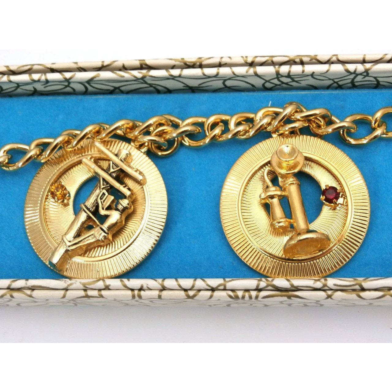 Vintage Bell Telephone Charm Bracelet in Original Box 1960s