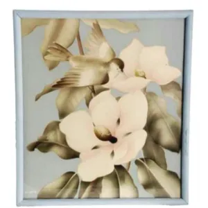 Vintage Bird & Magnolia Print Framed Ultra Art Moderne 17" SQ 1940s Signed Bernard