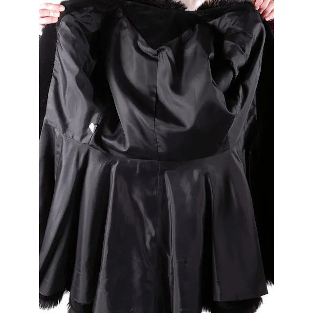 Vintage Black Velvet Zhivago Russian Faux Fur Trimmed Coat/Pants 1970S 27" Waist