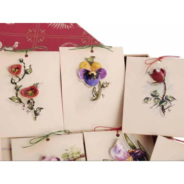 Vintage Box of Tally Cards Hand Painted 3D Birds Shells Flowers 1930s