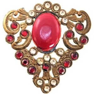 Vintage Brass & Red Brooch Large Early 1920s Downton Abbey Era