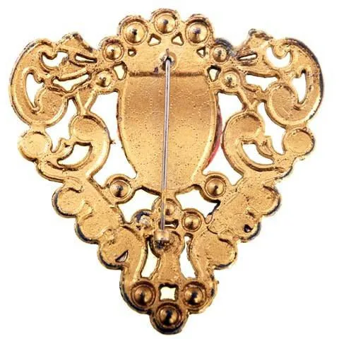 Vintage Brass & Red Brooch Large Early 1920s Downton Abbey Era